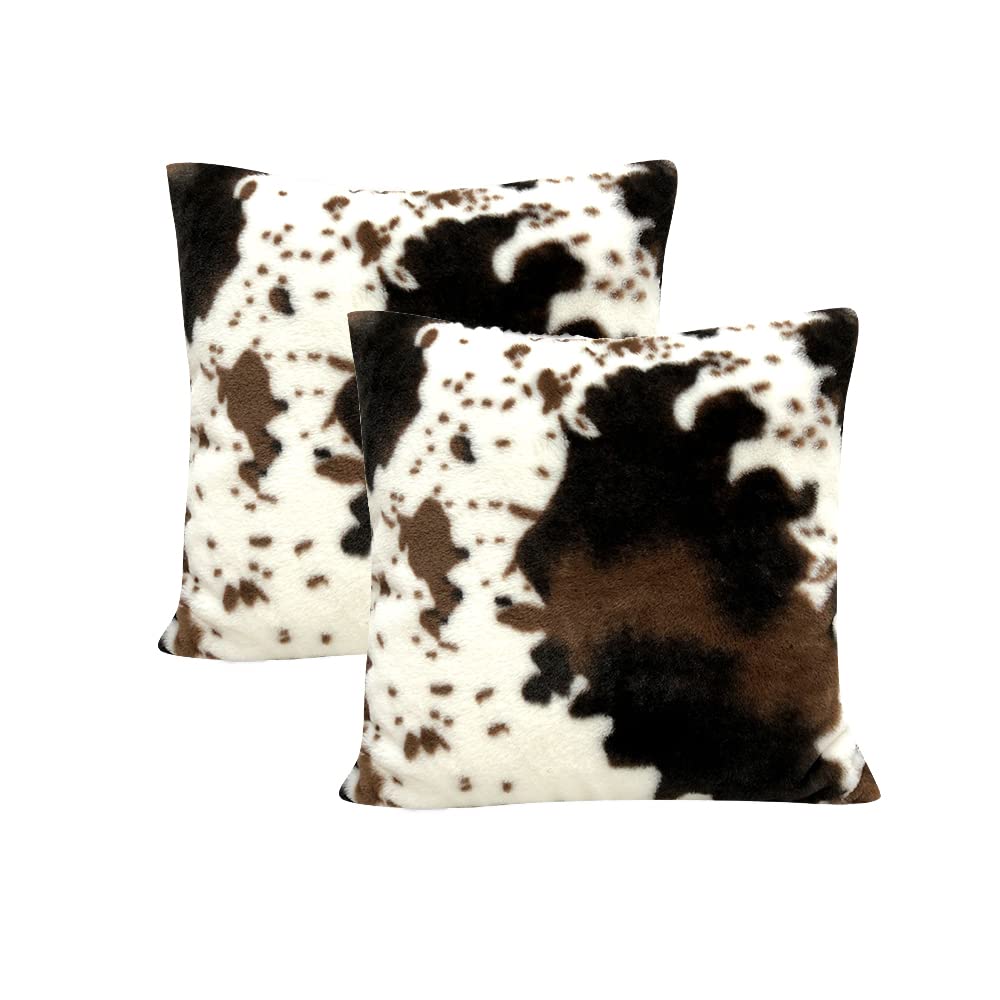 Tomwish Cowhide Animal Black White And Brown Faux Fur Throw Pillow Covers 18X18 Set Of 2 For Chair Bedroom Living Room Sofa Couc