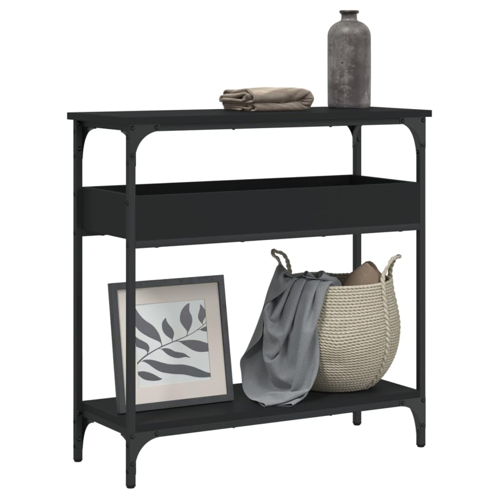 vidaXL Console Table with Adjustable Feet and Shelf - Black, Made from Engineered Wood and Metal for Living Room, Entryway, or Hallway