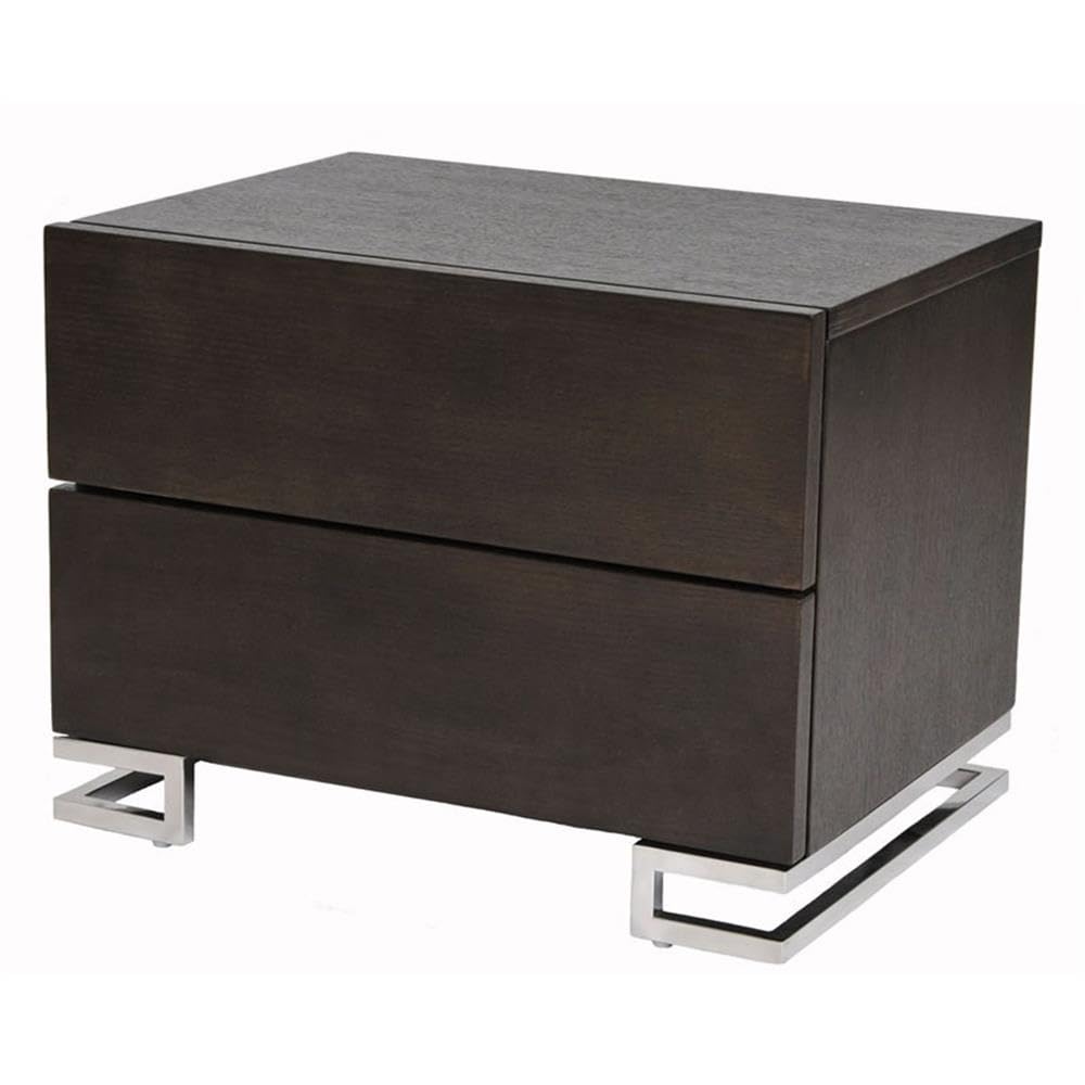 Pangea Home Harper Modern Wood & High Polished Steel Night Stand In Espresso