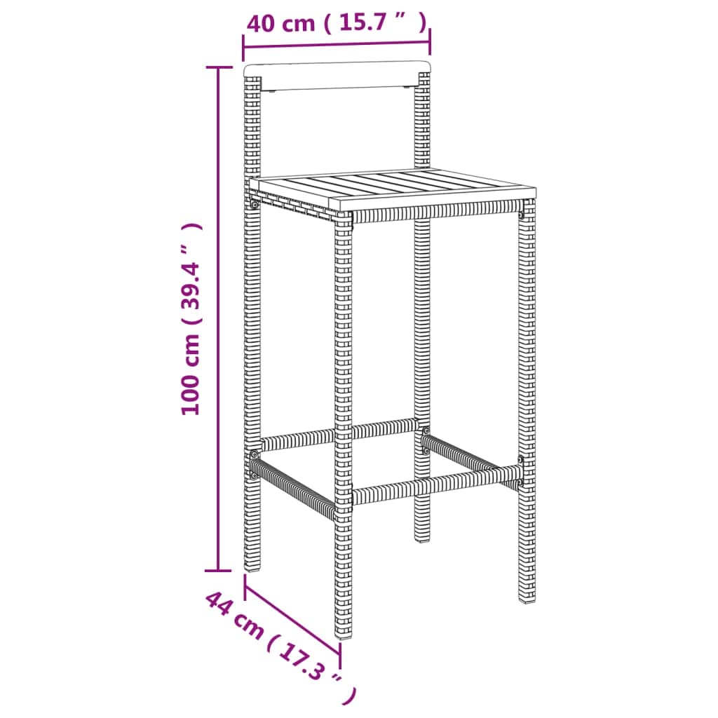 vidaXL Gray Bar Stools Made from Poly Rattan and Acacia Wood - Modern Design, Weather-Resistant, Comfortable Seating with Built-in Footrest, Easy-to-Move, Perfect for Outdoor/Indoor Use