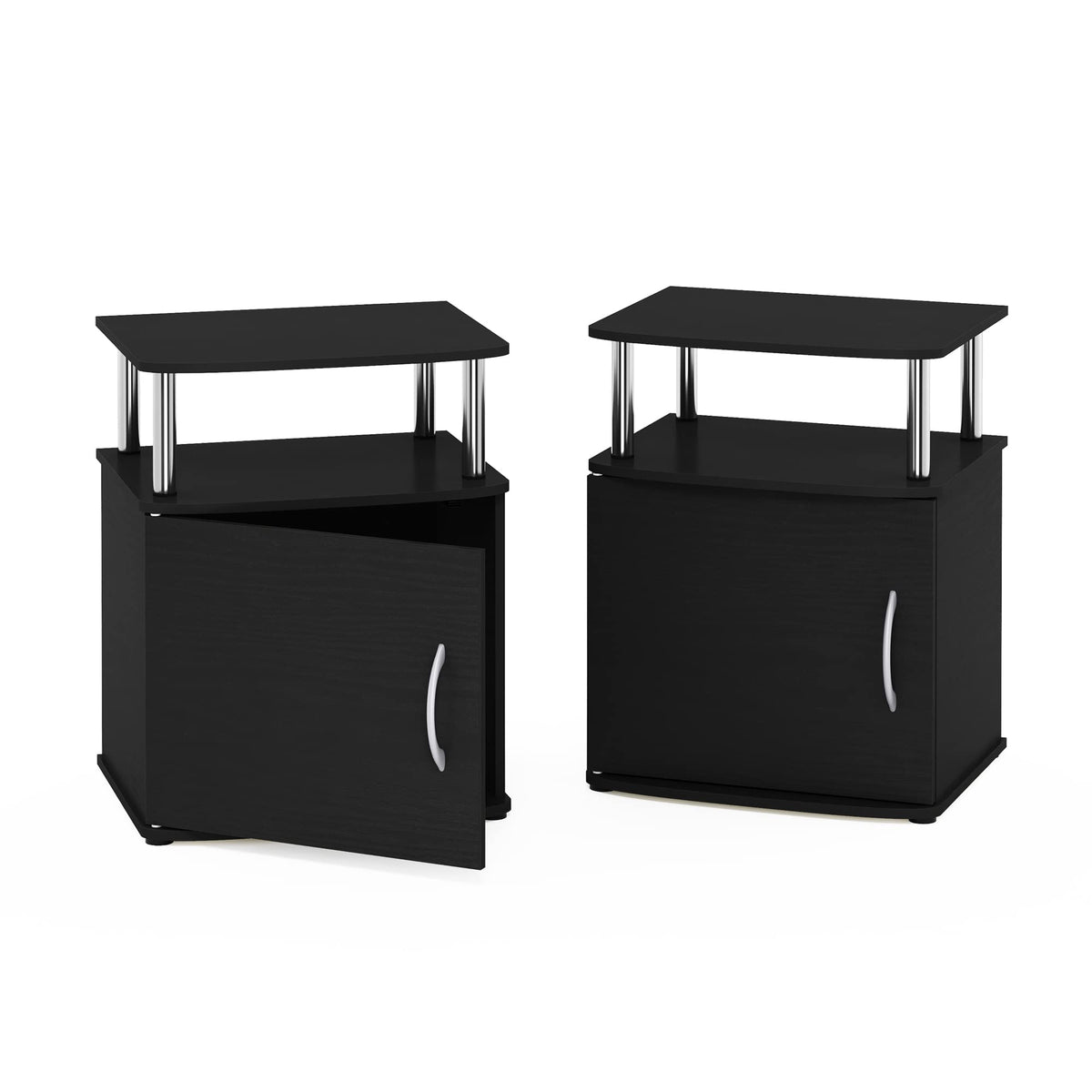 Furinno Jaya End Side Sofa Table/Nightstand with Door, 2-Pack, Americano/Chrome