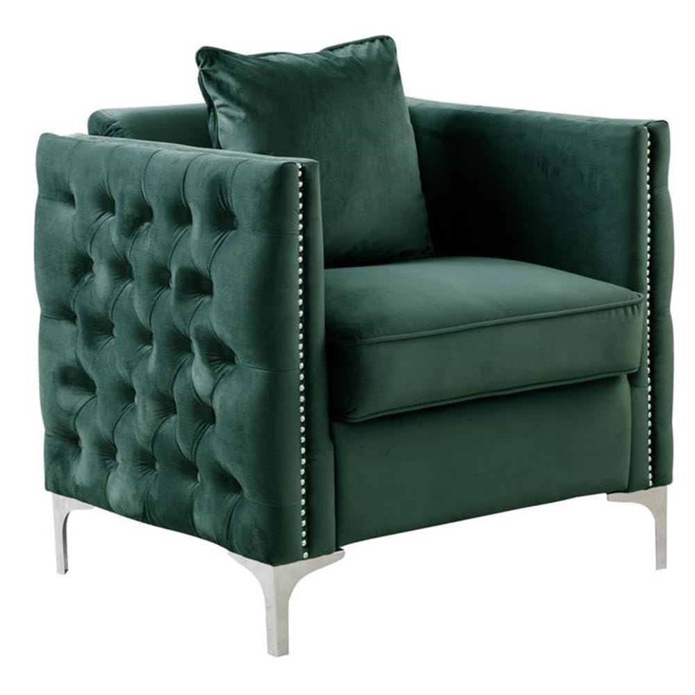 Lilola Home Bayberry Green Velvet Chair with 1 Pillow