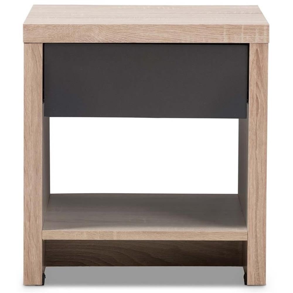 Baxton Studio Jamie Modern and Contemporary Two-Tone Oak and Grey Wood 1-Drawer 1-Shelf Nightstand/Contemporary/Light Brown/Gray/Particle Board/MDF with PU Paper