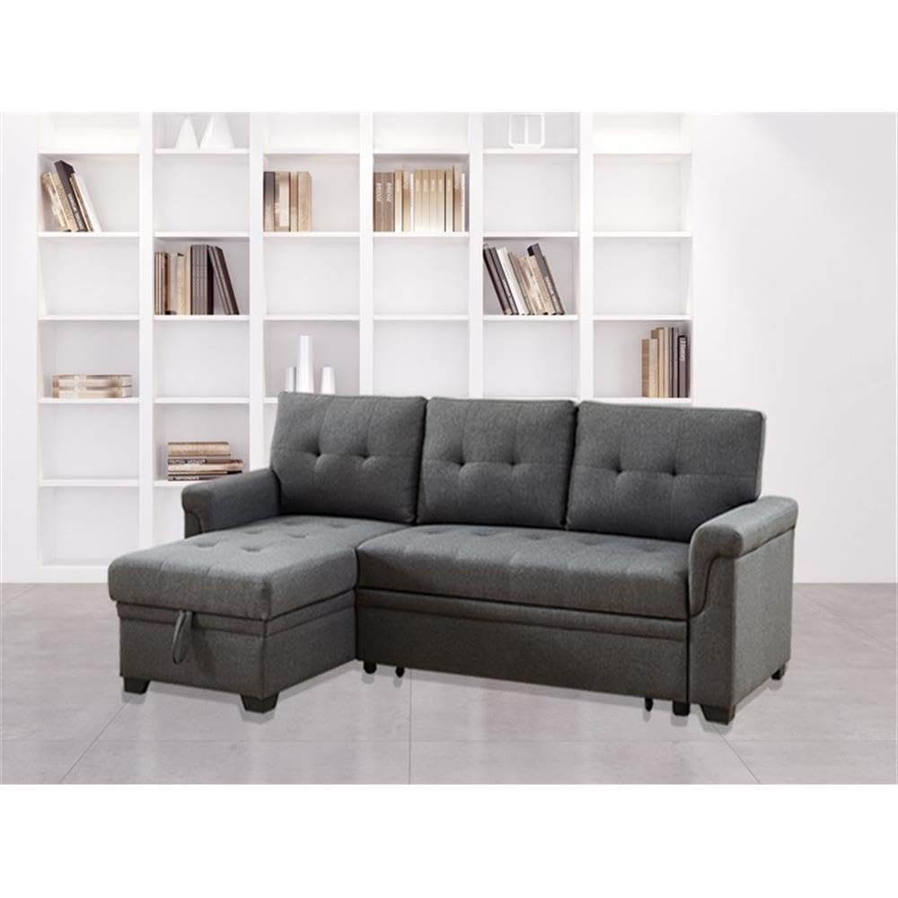 Lilola Home Destiny Dark Gray Fabric Reversible Sleeper Sectional Sofa with Storage Chaise