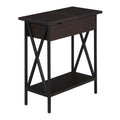 Convenience Concepts Tucson Flip Top End Table with Charging Station and Shelf, 23.75L x 11.25W x 24H, Espresso/Black