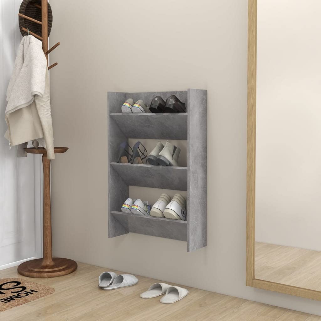 vidaXL Wall Shoe Cabinet Concrete Gray 23.6&quot;x7.1&quot;x35.4&quot; Engineered Wood