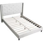 Best Master Furniture Vera Tufted Linen Platform Bed, Full, Beige