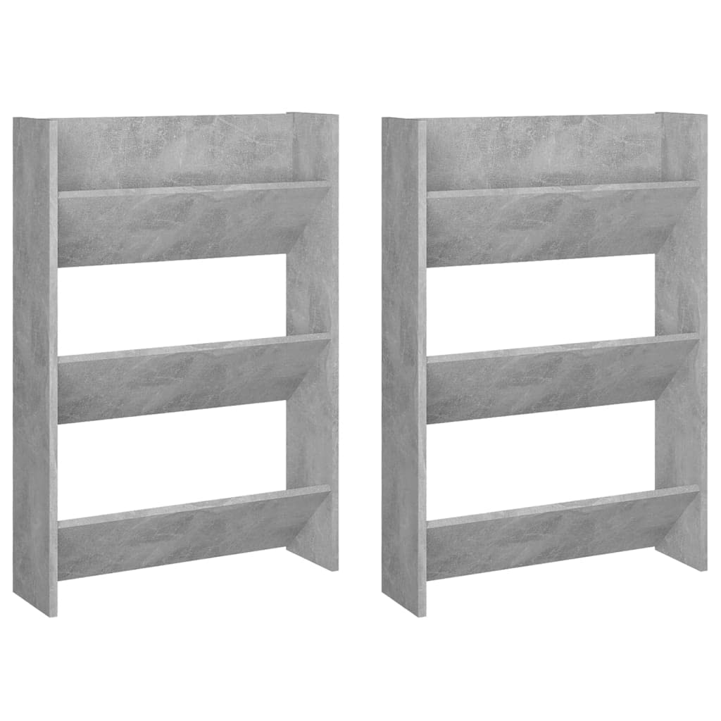 vidaXL Wall Shoe Cabinets 2 pcs Concrete Gray 23.6"x7.1"x35.4" Engineered Wood