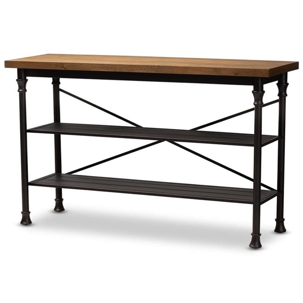 Baxton Studio Velera Vintage Rustic Industrial Style Wood and Dark Bronze-Finished Metal Kitchen Storage Shelf Unit