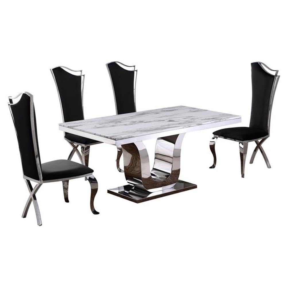 Best Quality Furniture 5Pc Dining Set (1 Table And 4 Chairs) White, Silver, Black