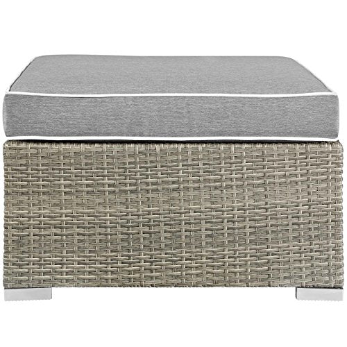 Modway Repose Wicker Rattan Outdoor Patio Ottoman wth Cushions in Light Gray Gray