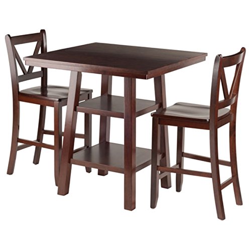 Ergode Harrington Drop Leaf High Table Set | Solid Wood | Walnut Finish | 39.37" W x 31.5" D x 36.22" H | Includes 2 Stools | Fully Assembled (94351-VV)