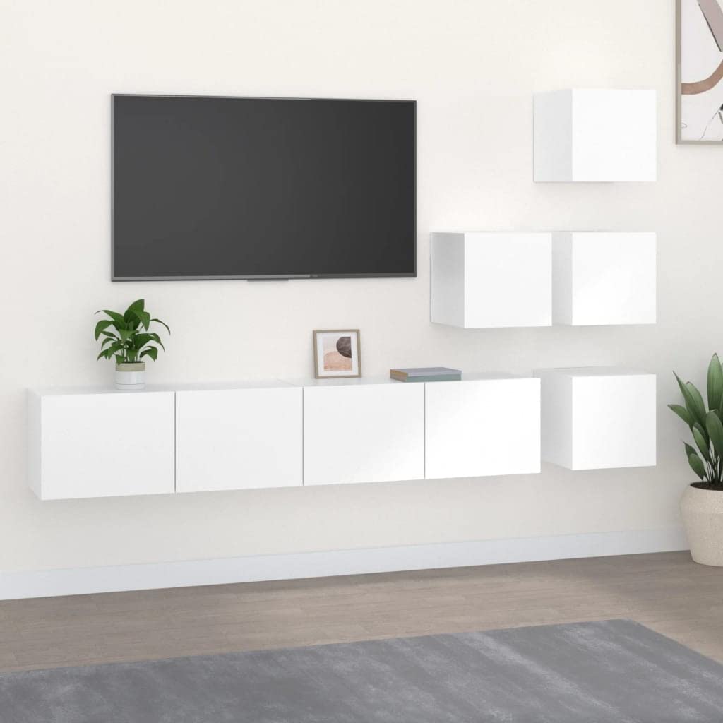 vidaXL TV Stand, Wall Mounted Entertainment Center TV Media Console, Floating TV Stand for Living Room, Modern Style, White Engineered Wood