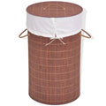 vidaXL Durable Round Bamboo Laundry Bin with Removable Polyester Fabric Liner, Foldable Storage Basket for Laundry or Toys, Compact Collapsible Design, Brown