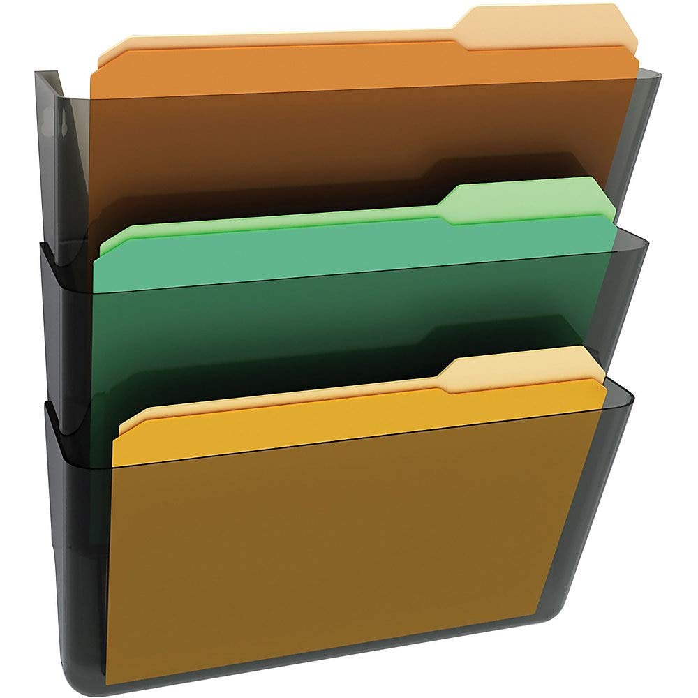 Deflecto Office Docupocket Def73602Rt, Wall File Organizer, Stackable, Letter Size, Smoke, Set Of 3, 13'W X 7'H X 4'D