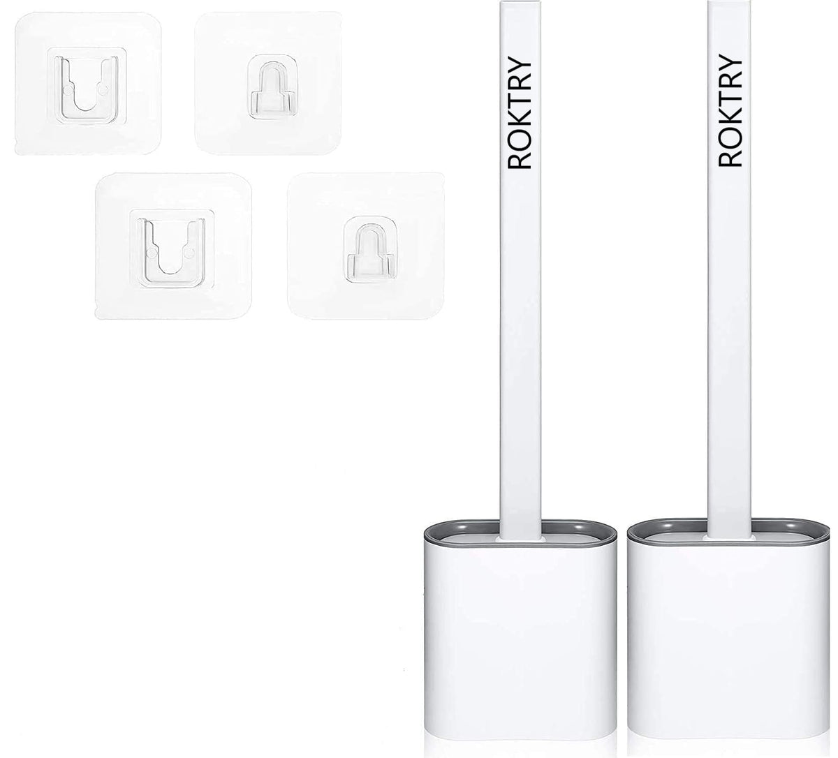 ROKTRY 2 Pack Toilet Brushes & Holders Silicone Soft Bristles Flexible Toilet Brush Set, Nondrip Bathroom Cleaning Brush Holder