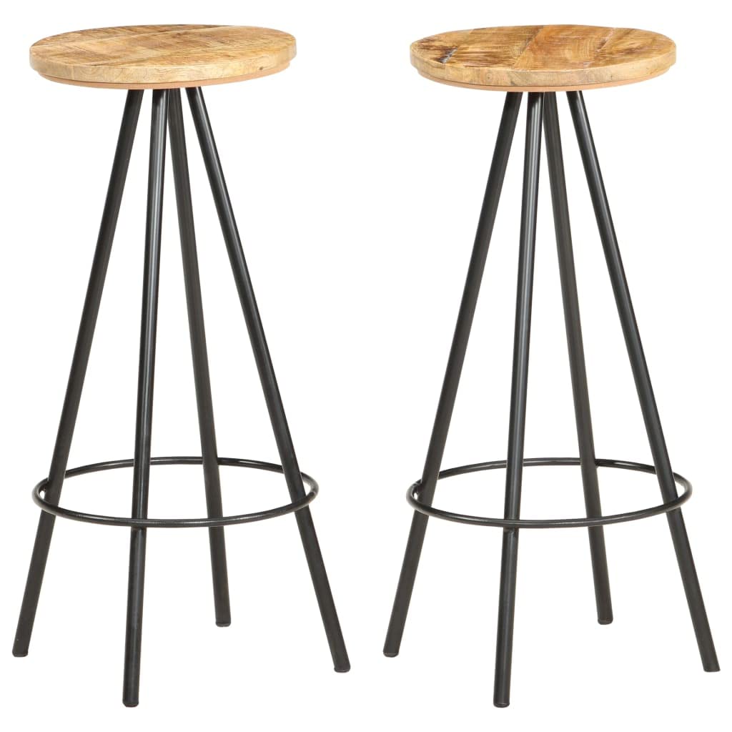 vidaXL Industrial Bar Stools - Set of 2, Rough Mango Wood, Sturdy Iron Base, Unique Wood Grains, Brown and Black