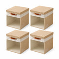 Chushe Storage Cubes with Lids, 4 Pack 13x13 Fabric Storage Bins with Clear Front Windows and PU Handles, Beige
