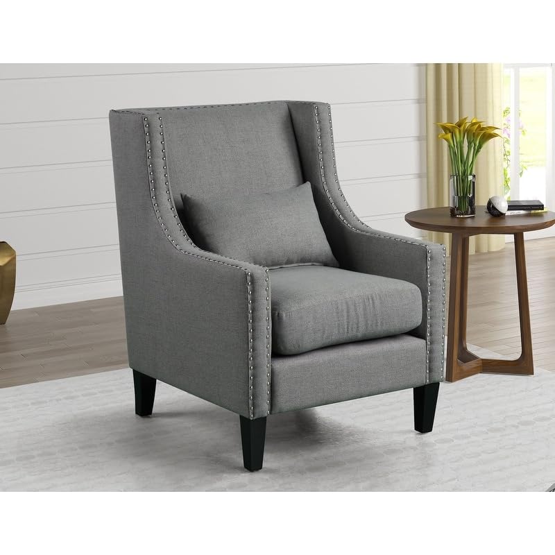 Best Master Furniture Glenn Linen With Nailhead Trim Arm Chair, Dark Grey