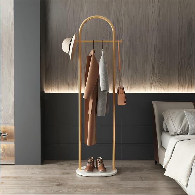Gold Coat Rack, Modern Garment Rack with Marble Base, Heavy-duty Clothing Racks Freestanding, Can Hang Clothes, Hat, Scarf, Orga