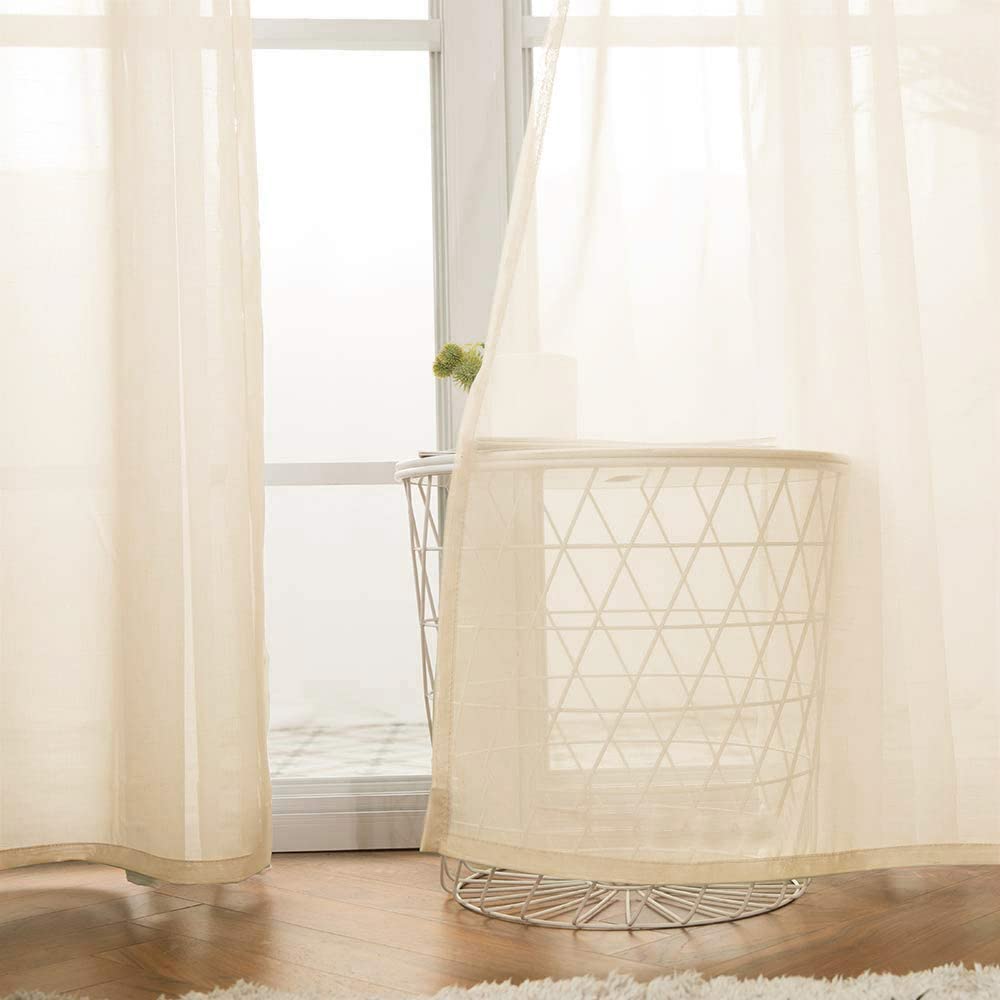 Miulee 2 Panels Solid Color Sheer Curtains 84 Inch Length Elegant Grommet Window Voile Panels/Drapes/Treatment For Bedroom Living Room (54X84 Inch), Cream Beige