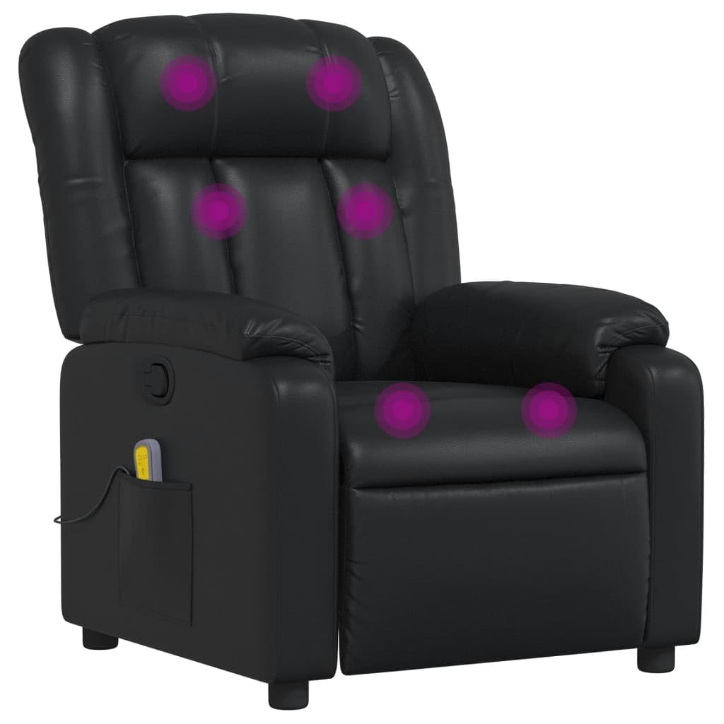 vidaXL Massage Recliner Chair for Living Room, Adjustable Recliner with 6-Point Vibration Massage, Home Theater Seating with Padded Seat Backrest & Side Pocket, Black Leather
