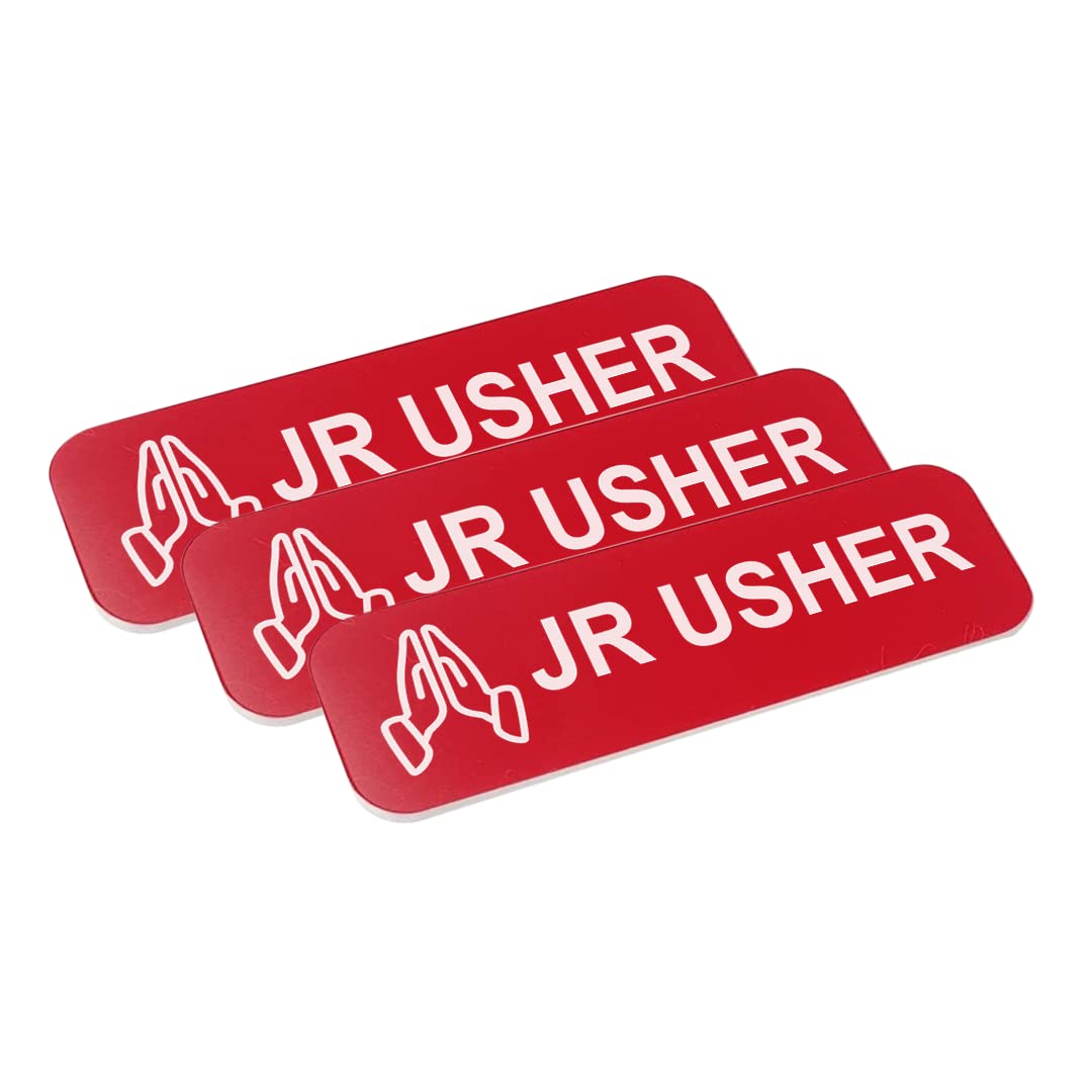 Jr Usher 1 X 3' Name Tag/Badge, Red, Praying Hands (3 Pack)