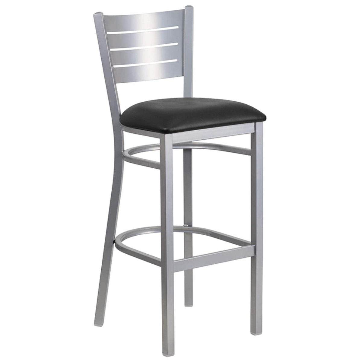 Flash Furniture Hercules Series Silver Slat Back Metal Restaurant Barstool - Walnut Wood Seat