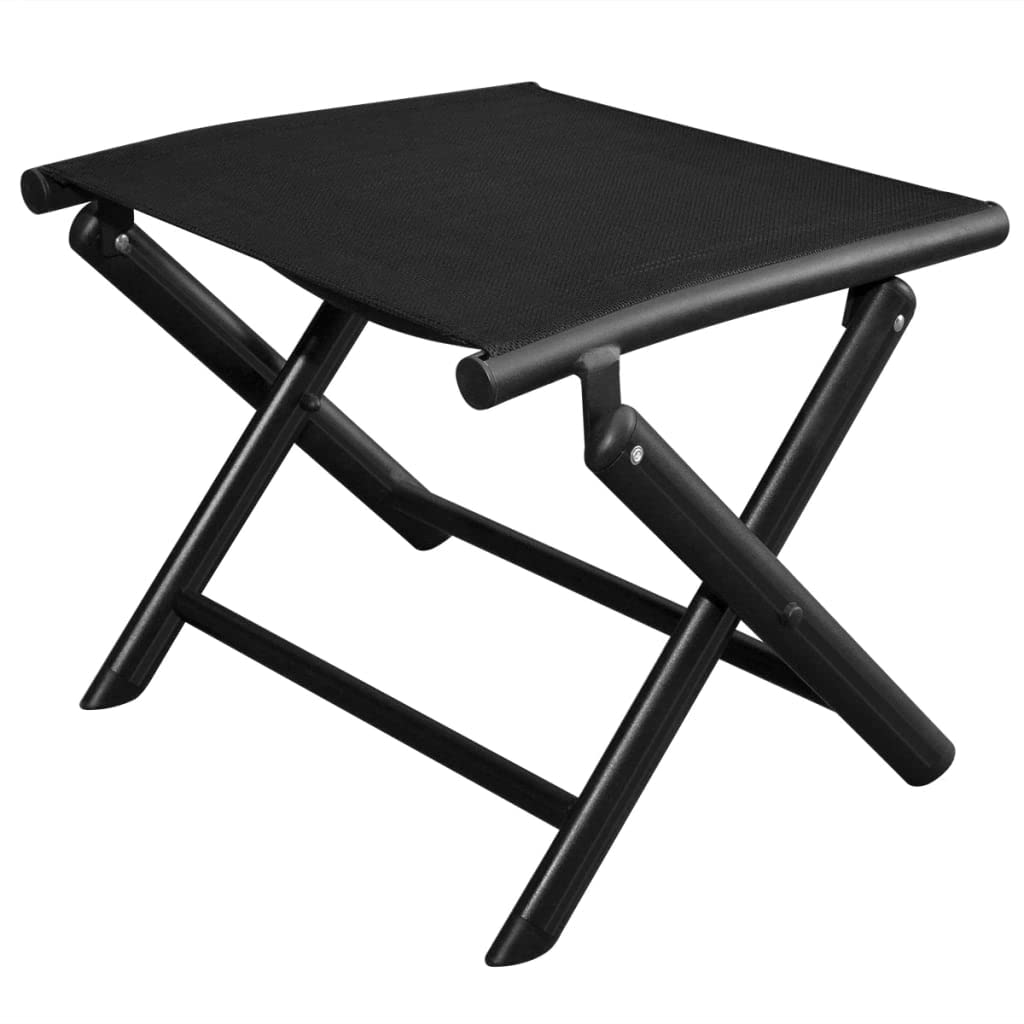 vidaXL Black Aluminum and Textilene Folding Footstool - Durable and Lightweight - Ideal for Garden Relaxation - Outdoor Friendly - Easy Storage