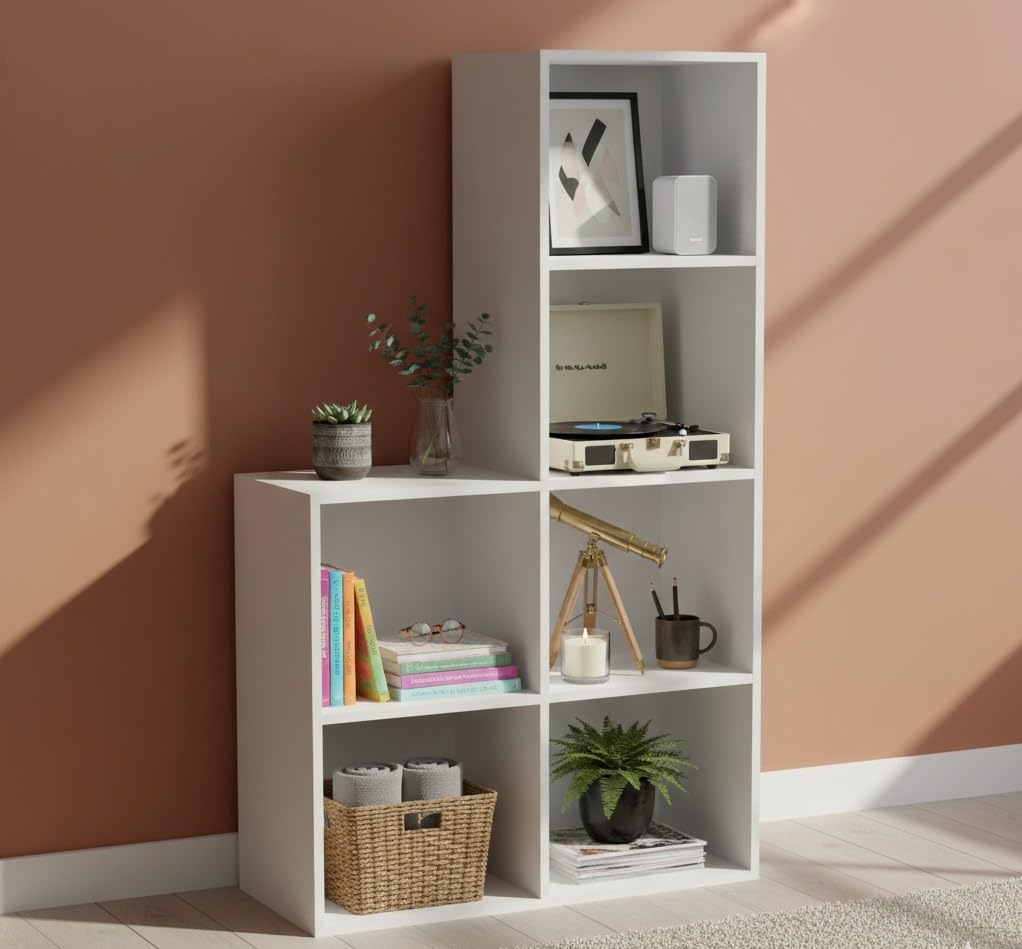 Ankit Crafts Wooden Storage Unit Cube Strong Bookcase Shelving Home Office White, 4 by 2 Tier