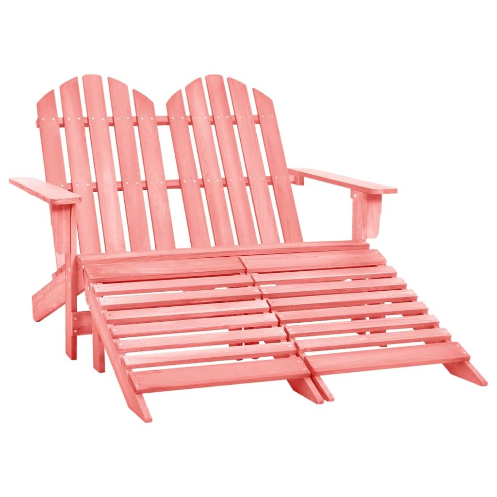 vidaXL 2-Seater Patio Adirondack Chair and Ottoman Set in Solid Fir Wood, Pink, Weather-Resistant, Detachable Ottomans, Ideal for Garden, Patio and Deck