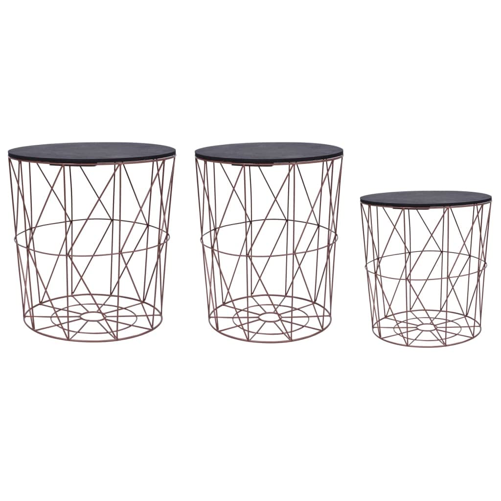 vidaXL Set of 3 Copper Coffee Tables with MDF Top - Multi-use Storage Baskets and Space Saver with Vintage Charm