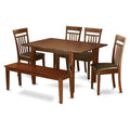 East West Furniture MLCA6C-MAH-LC 6 Piece Dining Table Set Contains a Rectangle Dining Room Table with Butterfly Leaf and 4 Faux Leather Upholstered Chairs with a Bench, 36x54 Inch, Mahogany