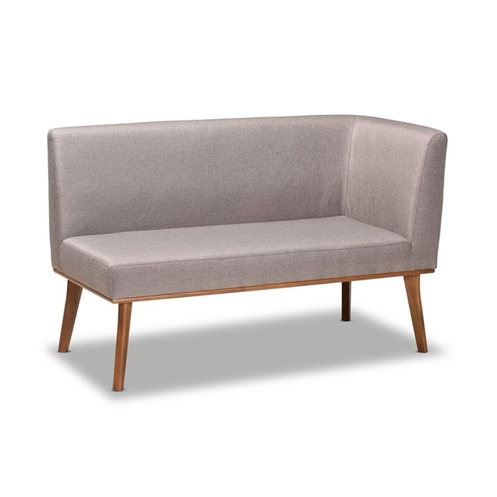 Baxton Studio Odessa Mid-Century Modern Grey Fabric Upholstered and Walnut Brown Finished Wood 5-Piece Dining Nook Set