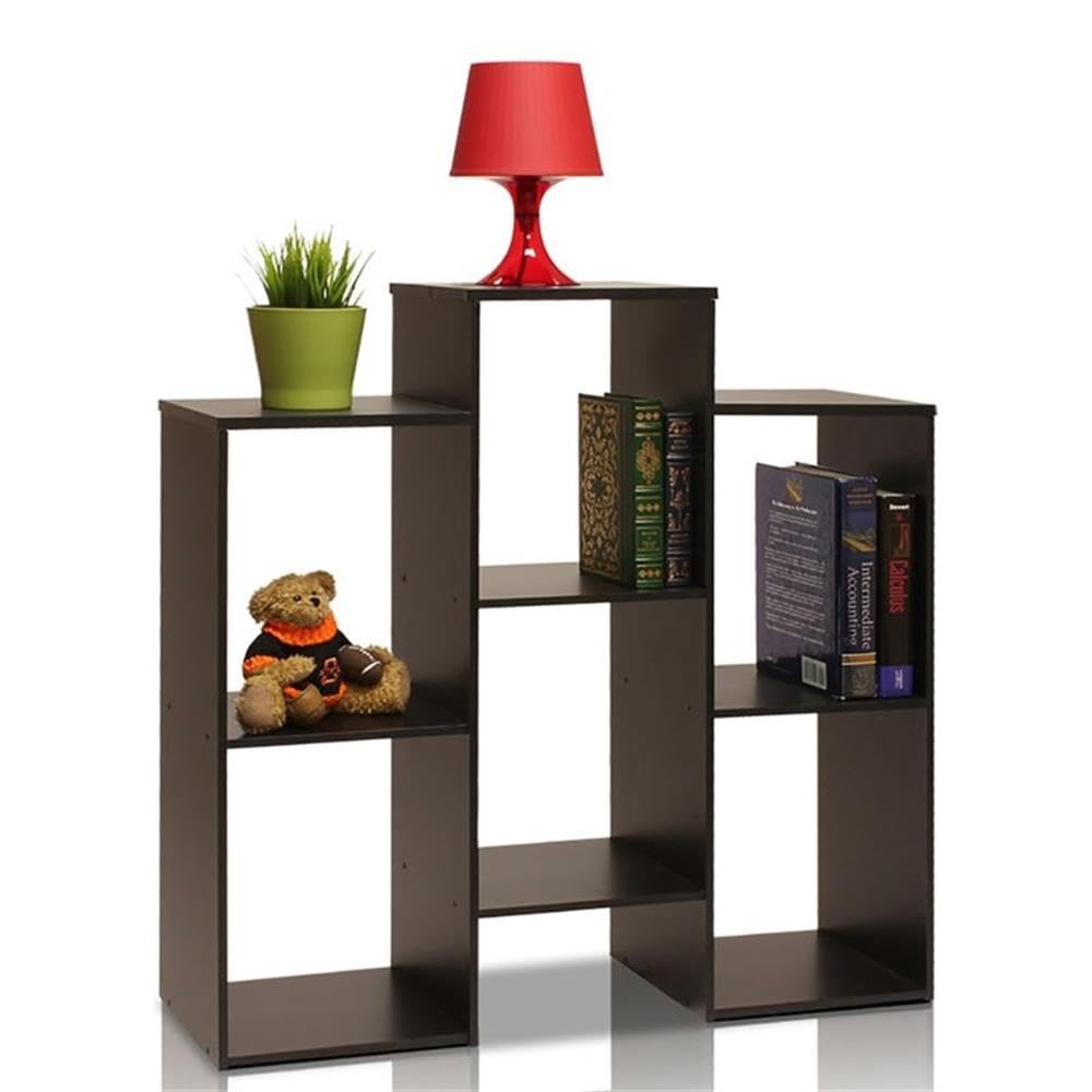 Furinno Parsons Staggered Cube Bookcase with 6 Shelves, Black