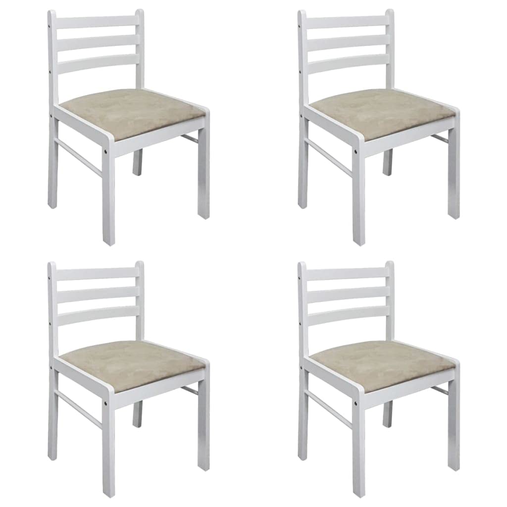 vidaXL Set of 4 White Dining Chairs – Classic Farmhouse Style – Solid Rubber Wood and Velvet Upholstery – Comfortable Seating for Kitchen and Dining Room.
