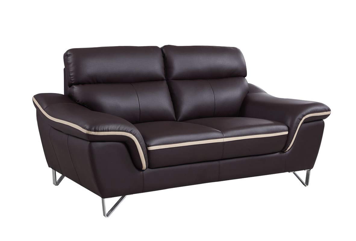 HomeRoots 36" Contemporary Brown Leather Loveseat