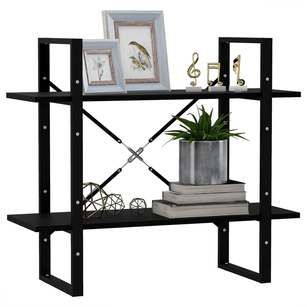 vidaXL 2-Tier Book Cabinet Black 31.5&quot;x11.8&quot;x27.6&quot; Solid Pine Wood