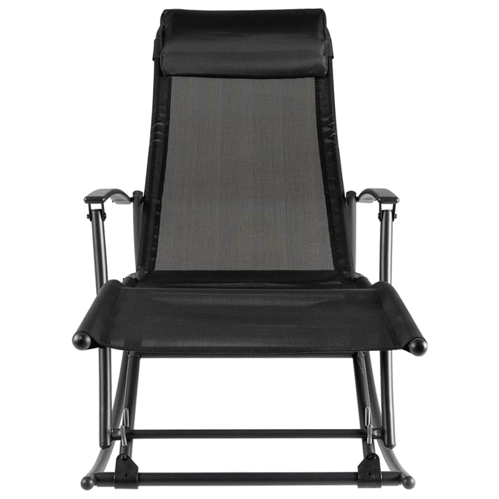 vidaXL Patio Rocking Chair - Steel and Textilene Reclining Garden Chair with Adjustable Positions – Folding, Lightweight & Portable for Outdoor/Indoor, Beach, Camping, Black