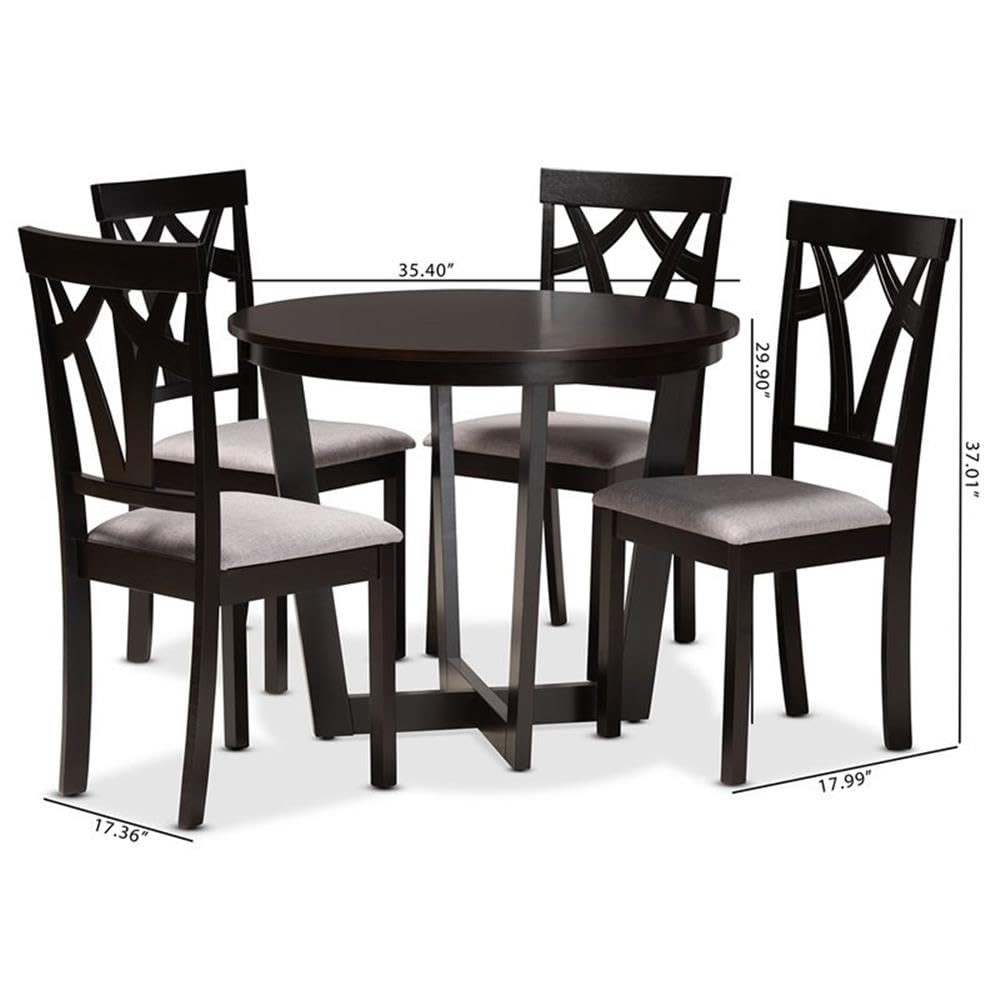 Baxton Studio Telma Modern and Contemporary Grey Fabric Upholstered and Dark Brown Finished Wood 5-Piece Dining Set