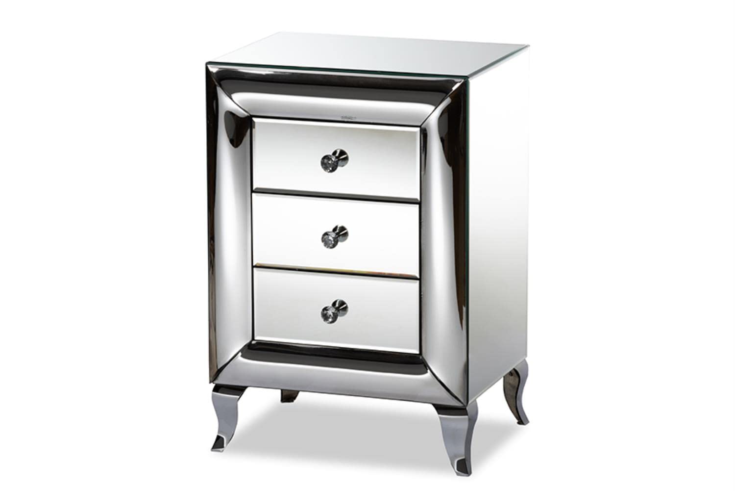 Baxton Studio Pauline Contemporary Glam and Luxe Mirrored 3-Drawer Nightstand