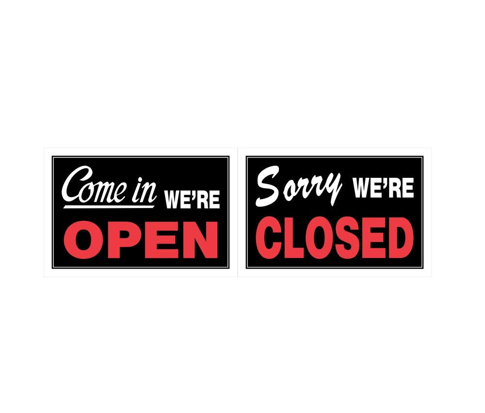 Hillman 839916 Come In We'Re Open, Sorry We'Re Closed 2 Sided Reversible Sign, Black, Red And White Plastic, 8X12 Inches 1-Sign