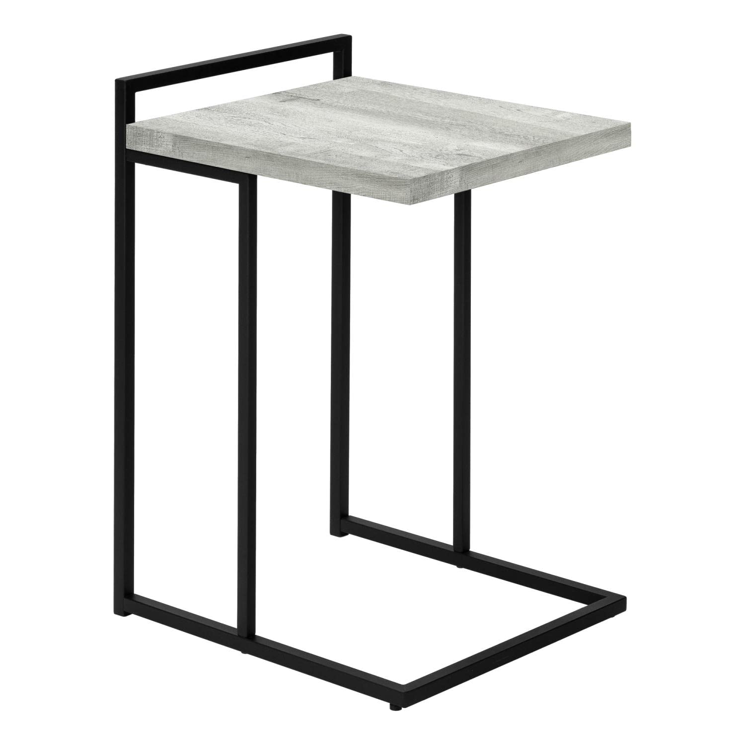 Monarch Specialties 3631 Accent Table, C-shaped, End, Side, Snack, Living Room, Bedroom, Laminate, Contemporary, Modern Table-25, 16&quot; L x 18.25&quot; W x 26.5&quot; H, Grey Reclaimed Wood-Look/Black Metal