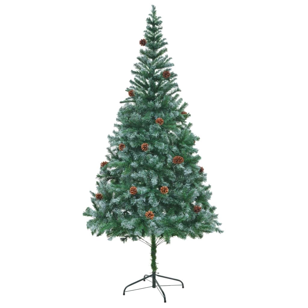Vidaxl Artificial Green Christmas Tree With Pinecones And Leds, 82.7&quot; Height, Indoor Festive Decoration With Sturdy Stand And Energy Efficient Lighting