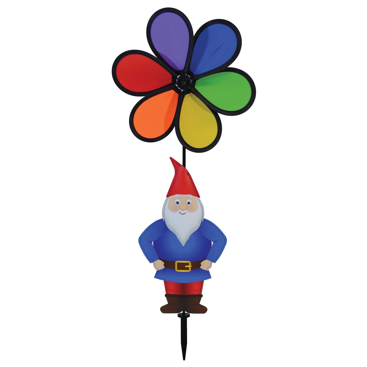 In The Breeze 2697, Gnome With 10 Inch Rainbow Flower Spinner