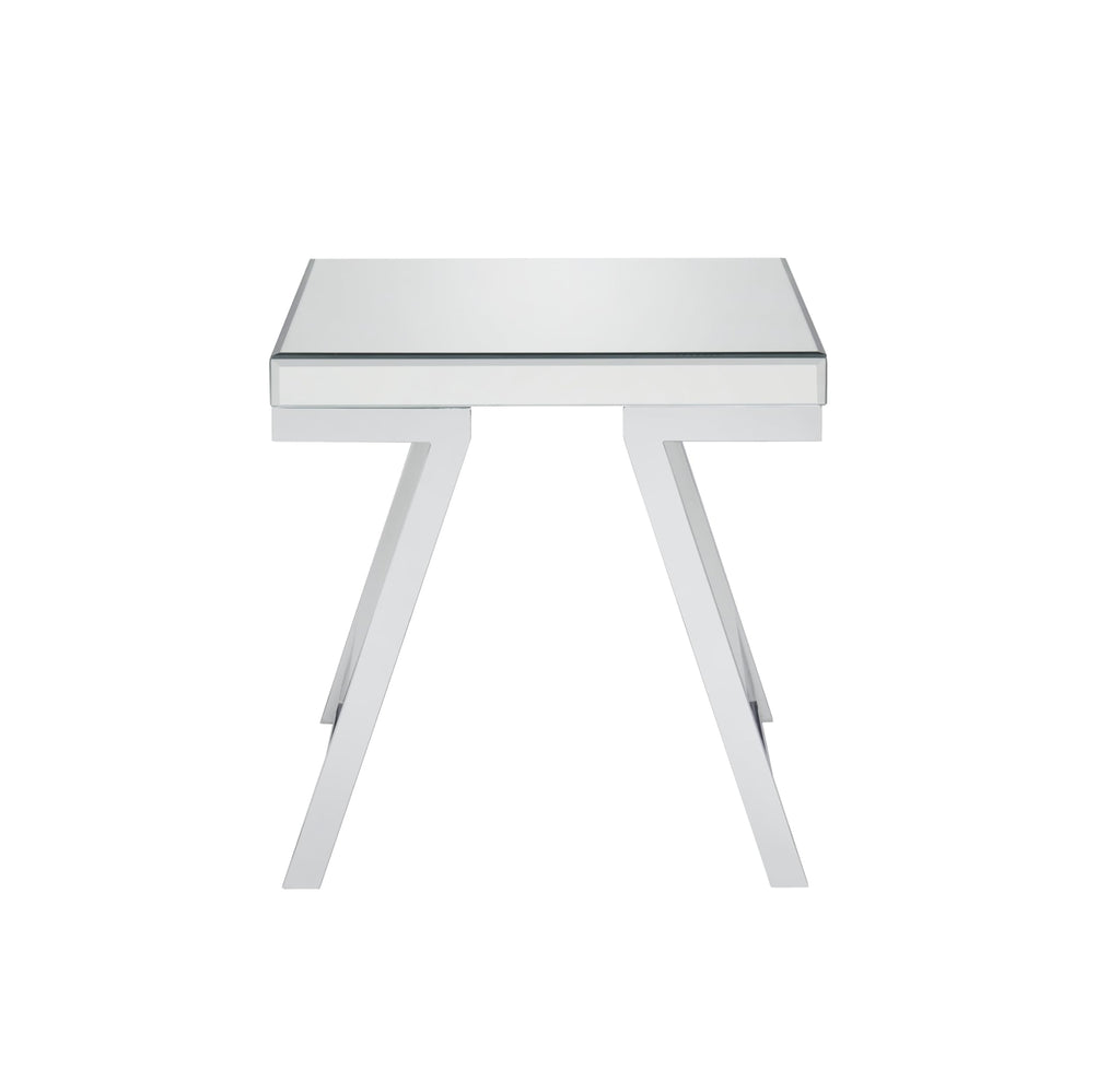 Steve Silver Furniture Alfresco End Table, Glamorous Chrome Plated Iron, Beveled Mirrored Top, Versatile as Nightstand, in Chrome, Contemporary Glam Styling, 22.75" D x 22.5" W x 22.5" H, Mirror