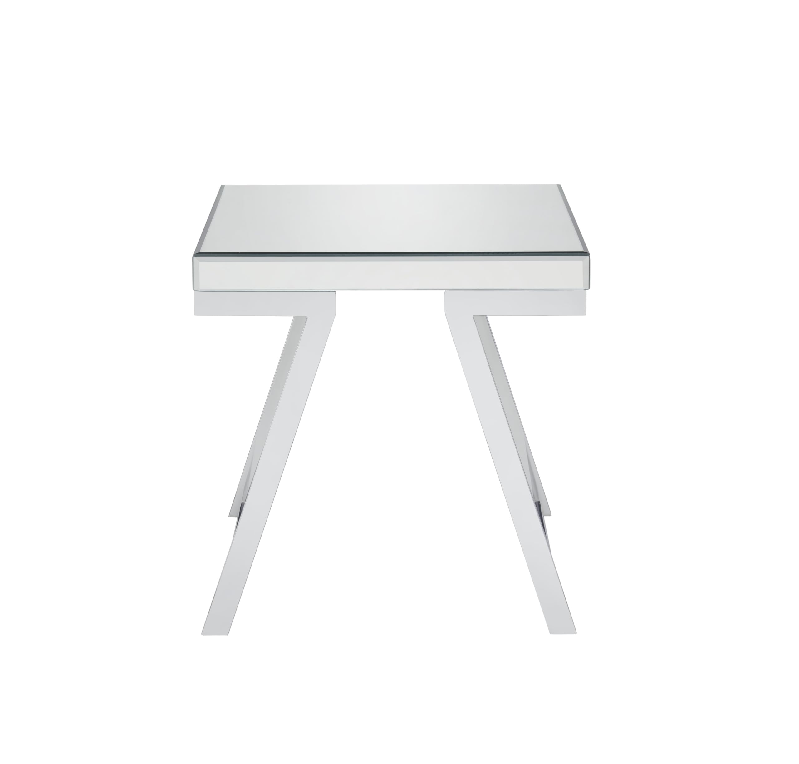 Steve Silver Furniture Alfresco End Table, Glamorous Chrome Plated Iron, Beveled Mirrored Top, Versatile as Nightstand, in Chrome, Contemporary Glam Styling, 22.75" D x 22.5" W x 22.5" H, Mirror