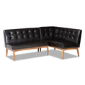 Baxton Studio Arvid Mid-Century Modern Dark Brown Faux Leather Upholstered 2-Piece Wood Dining Corner Sofa Bench