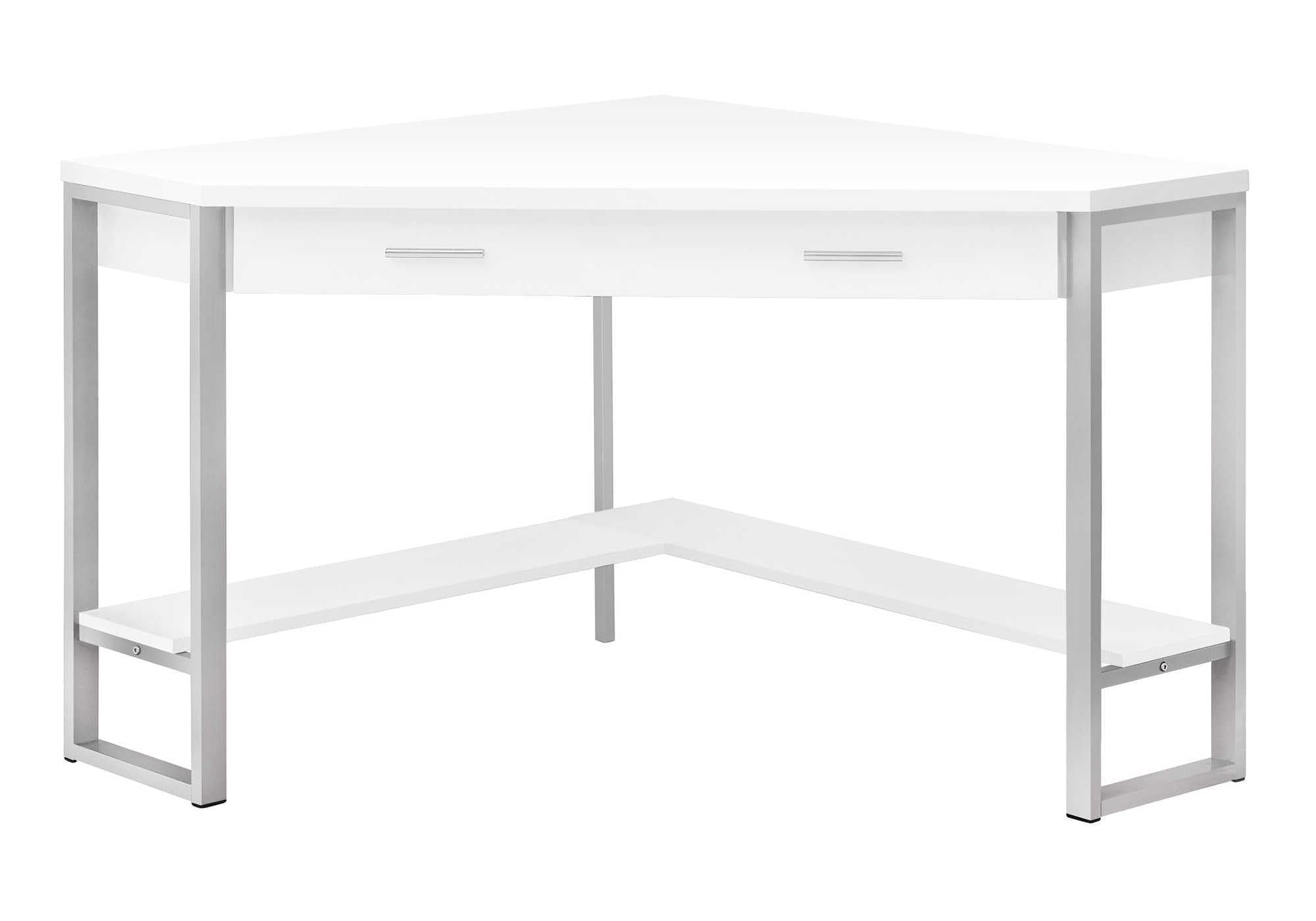 Monarch Specialties Corner Desk With Storage And Shelf Laptop Pc Study Table-Workstation For Home Office, 42&quot; L, White