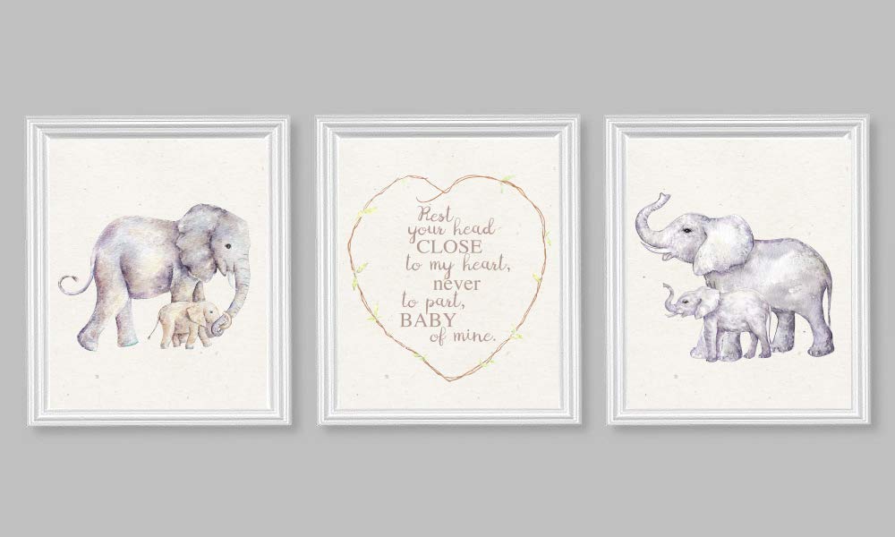 Silly Goose Gifts Nursery Art Elephant Wall Print Dumbo Quote Rest Your Head Close to my Heart (Set of 3) 8x10